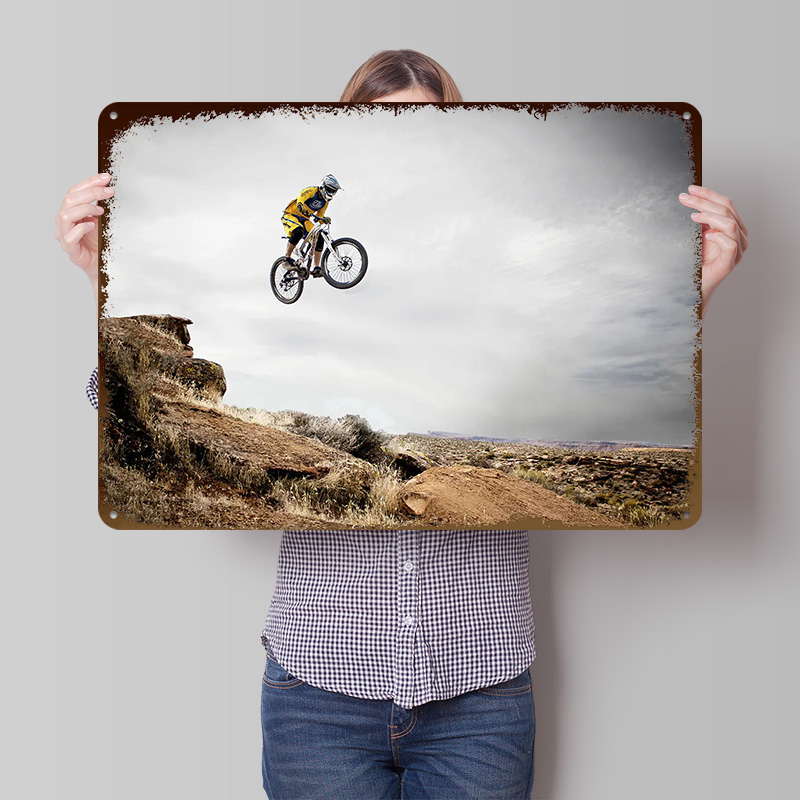 Mountain Biking Europe - Металлический 3D-постер с горным велосипедом, винтажная